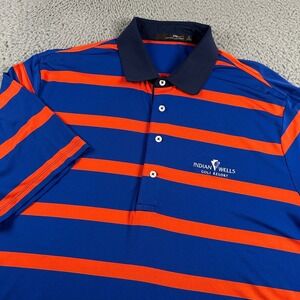Ralph Lauren RLX Polo Mens XL Blue Orange Striped Indian Wells Golf Shirt Tech